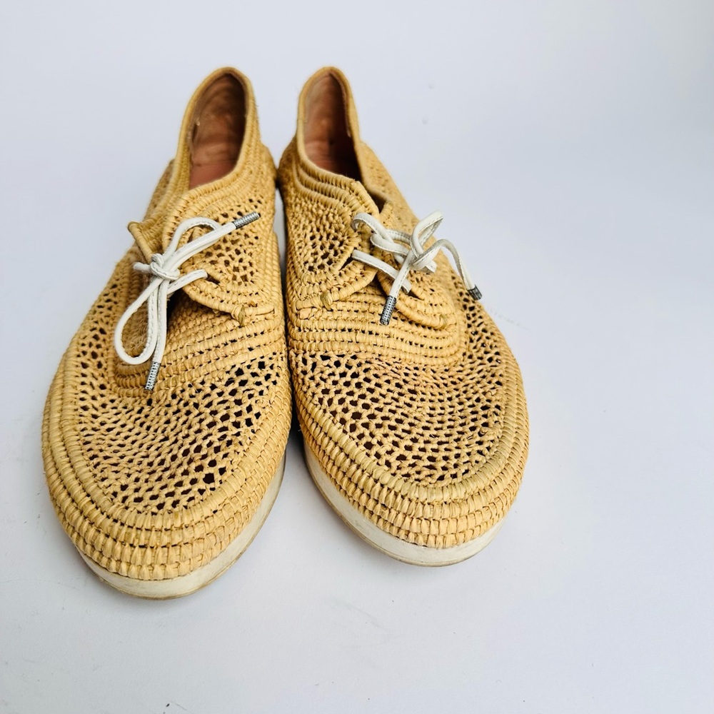 Robert Clergerie Tan Woven Wedges